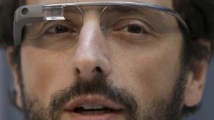 Google cofounder Sergey Brin wears Google Glass.